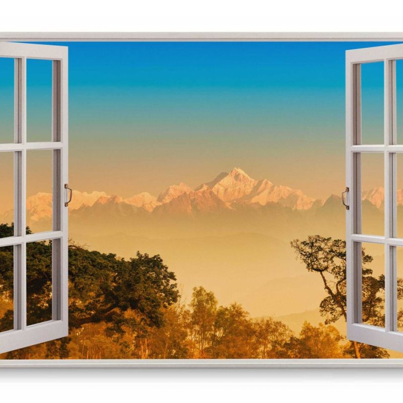 Wandbild 120x80cm Fensterbild Kangchendzönga Berg Indien Gebirge Natur Schneegipfel