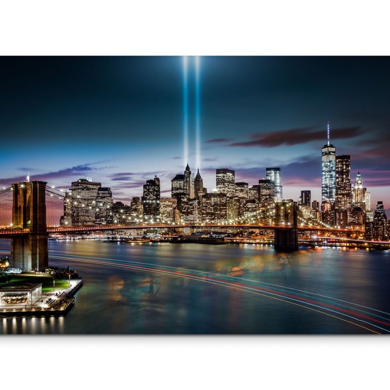 120x80cm Wandbild Manhattan Brooklyn Bridge Hudson Nacht Lichter