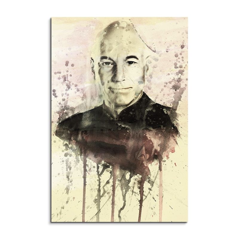 Jean Luc Picard 90x60cm  Aquarell Art Leinwandbild