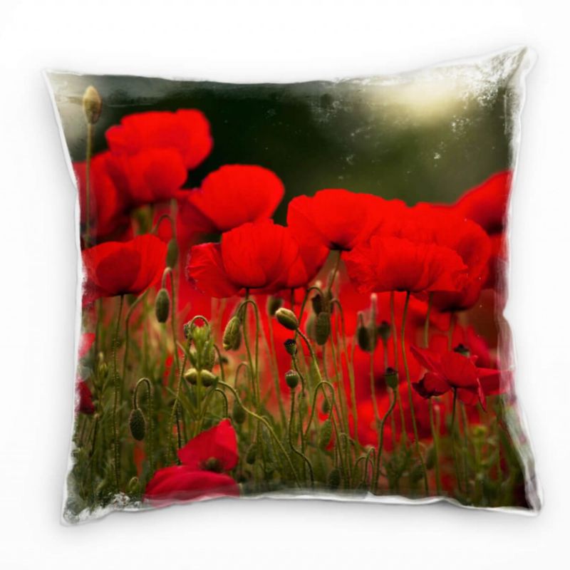 Blumen, rot, grün, Klatschmohn Deko Kissen 40x40cm für Couch Sofa Lounge Zierkissen