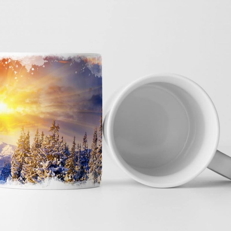 Tasse Geschenk Landschaftsfotografie – Bunter Sonnenaufgang in Schneelandschaft