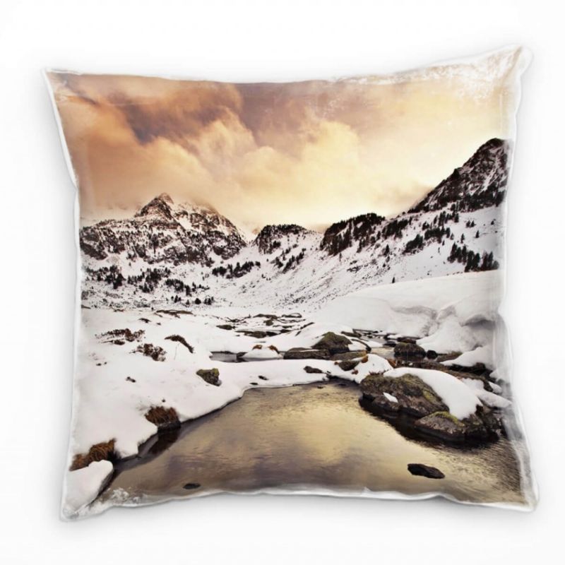 Alpen, Landschaft, Seen, Schnee, Hügel,weiß, Berge Deko Kissen 40x40cm für Couch Sofa Lounge Zierkis