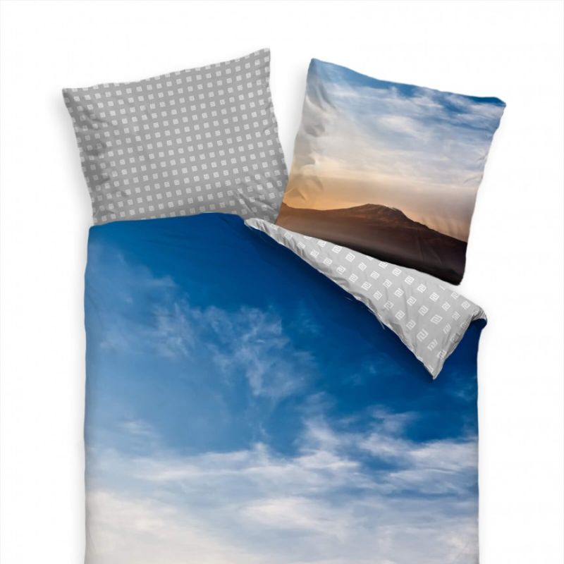 Kilimandscharo Berg Blau Sonnenaufgang Bettwäsche Set 135×200 cm + 80x80cm  Atmungsaktiv