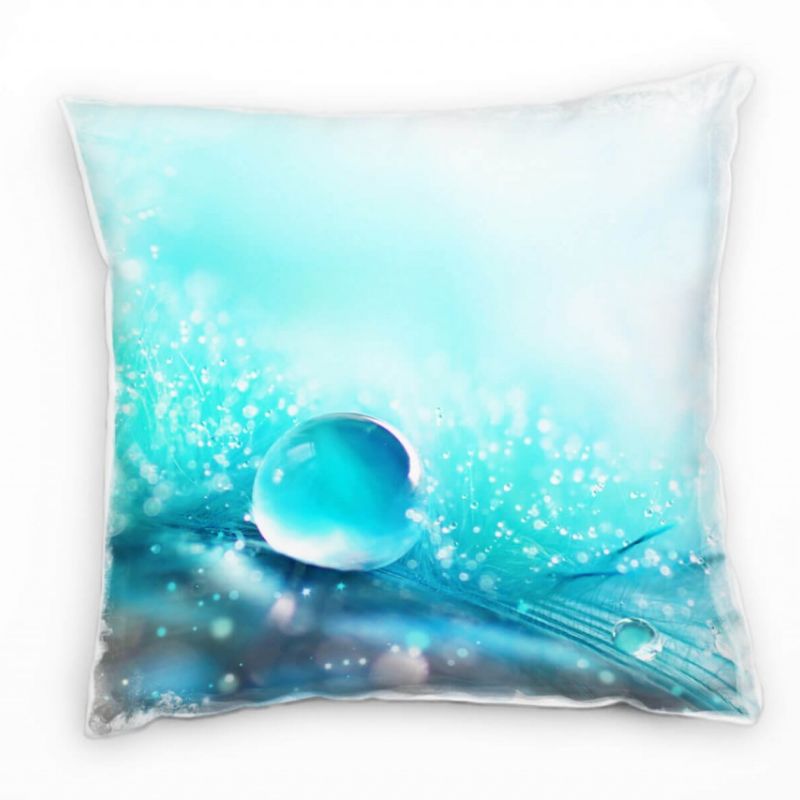 Macro, Wassertropfen, türkis, weiß Deko Kissen 40x40cm für Couch Sofa Lounge Zierkissen