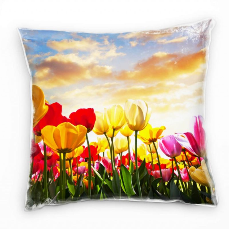 Blumen, bunt, Tulpen, Sonnenuntergang Deko Kissen 40x40cm für Couch Sofa Lounge Zierkissen