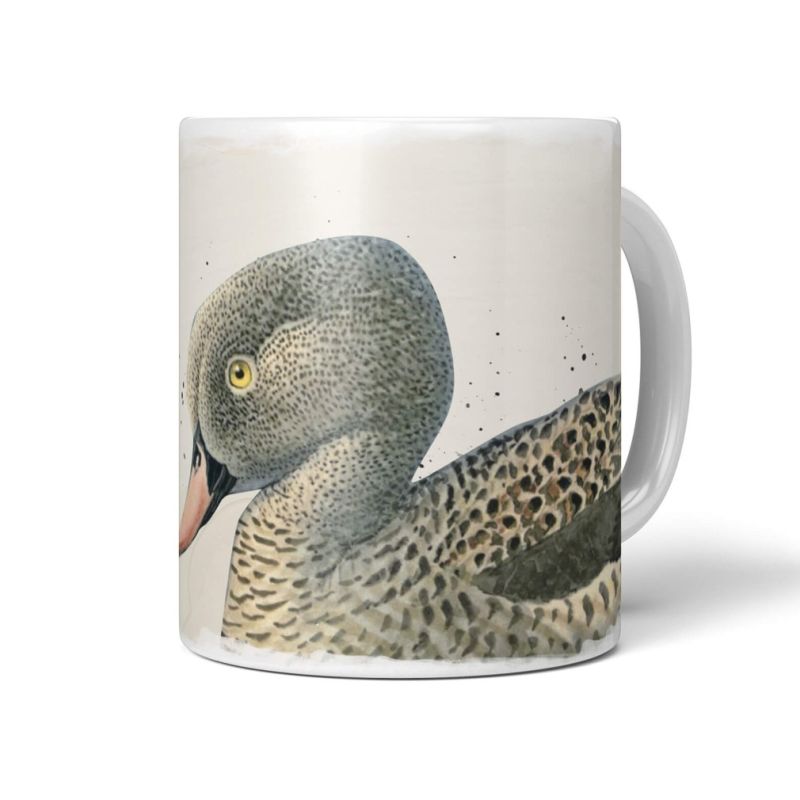 Dekorative Tasse mit schönem Vogel Motiv Ente Vintage Pastelltöne Kunstvoll Wasserfarben