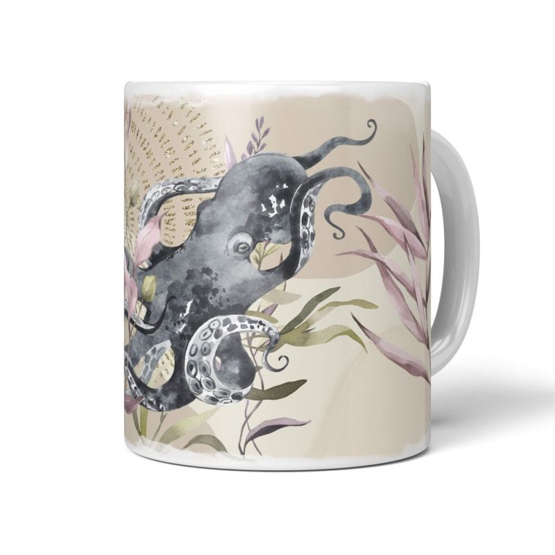 Dekorative Tasse mit schönem Motiv Oktopus schönem Design Pastelltöne Wasserfarben