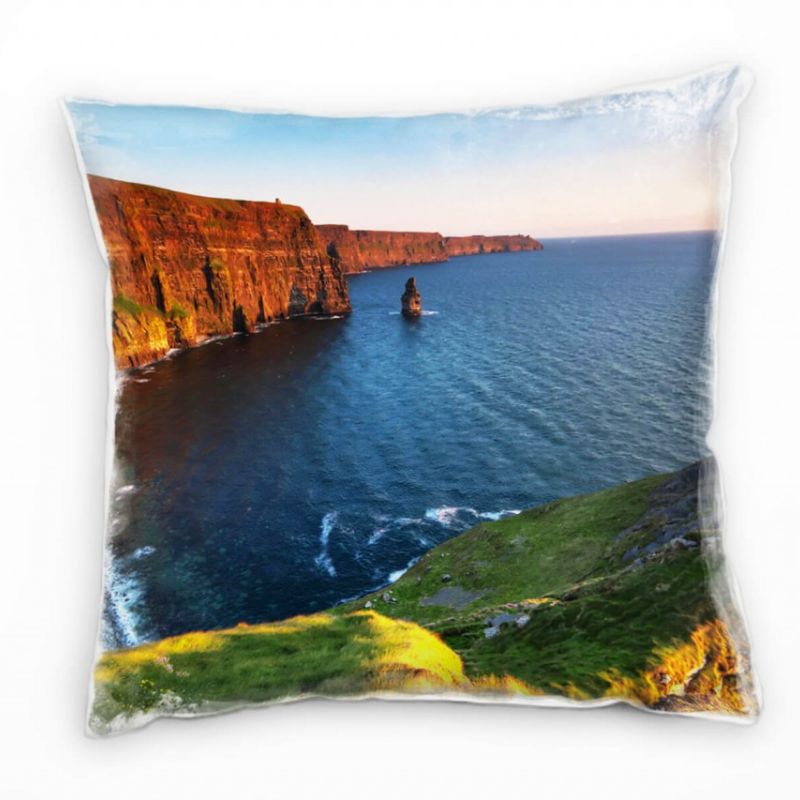 Landschaft, Meer, blau, orange, Irland, Sonnenuntergang Deko Kissen 40x40cm für Couch Sofa Lounge Zi