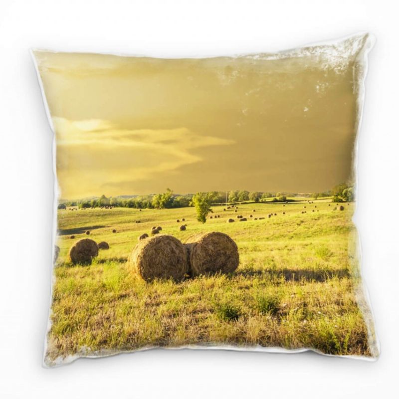 Landschaft, grün, gelb, orange, Strohballen Deko Kissen 40x40cm für Couch Sofa Lounge Zierkissen