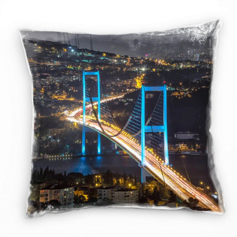 City, Bosporus Brücke, Nacht, Beleuchtung, grau Deko Kissen 40x40cm für Couch Sofa Lounge Zierkissen