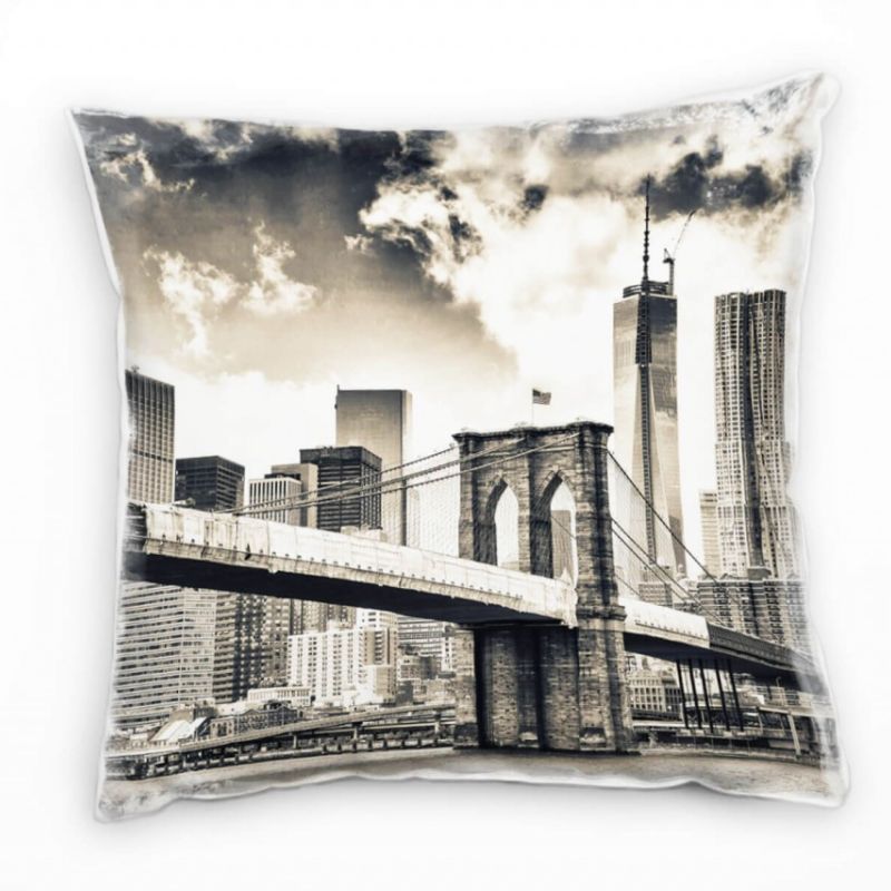 City, New York, Manhattan, Brücke, grau Deko Kissen 40x40cm für Couch Sofa Lounge Zierkissen