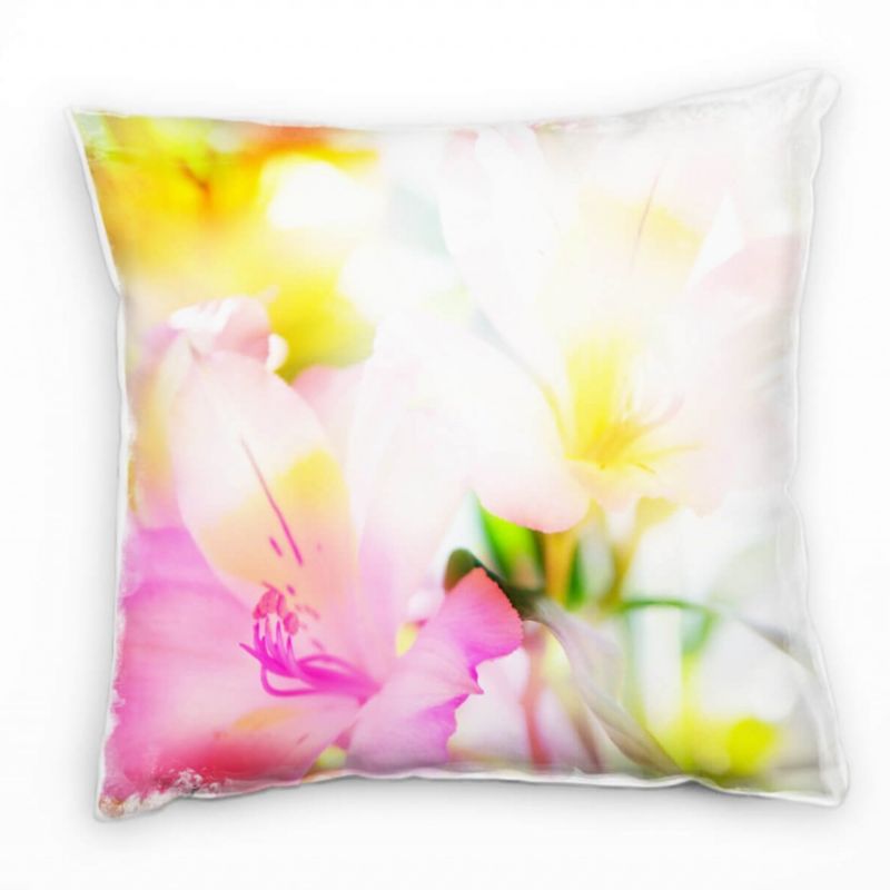 Blumen, rosa, gelb, grün, Detailaufnahme, lichtdurchflutete Deko Kissen 40x40cm für Couch Sofa Loung