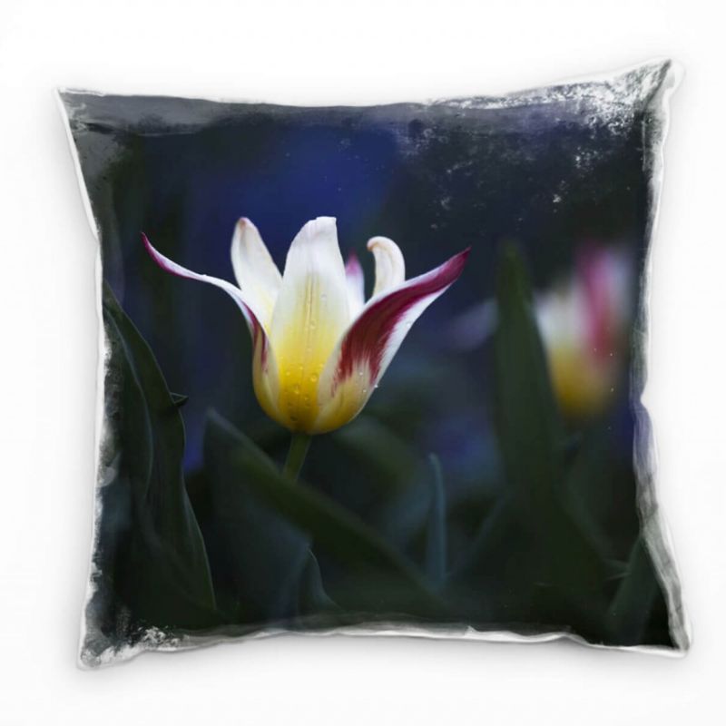 Blumen, Tulpen, Nacht, grün, gelb, blau Deko Kissen 40x40cm für Couch Sofa Lounge Zierkissen