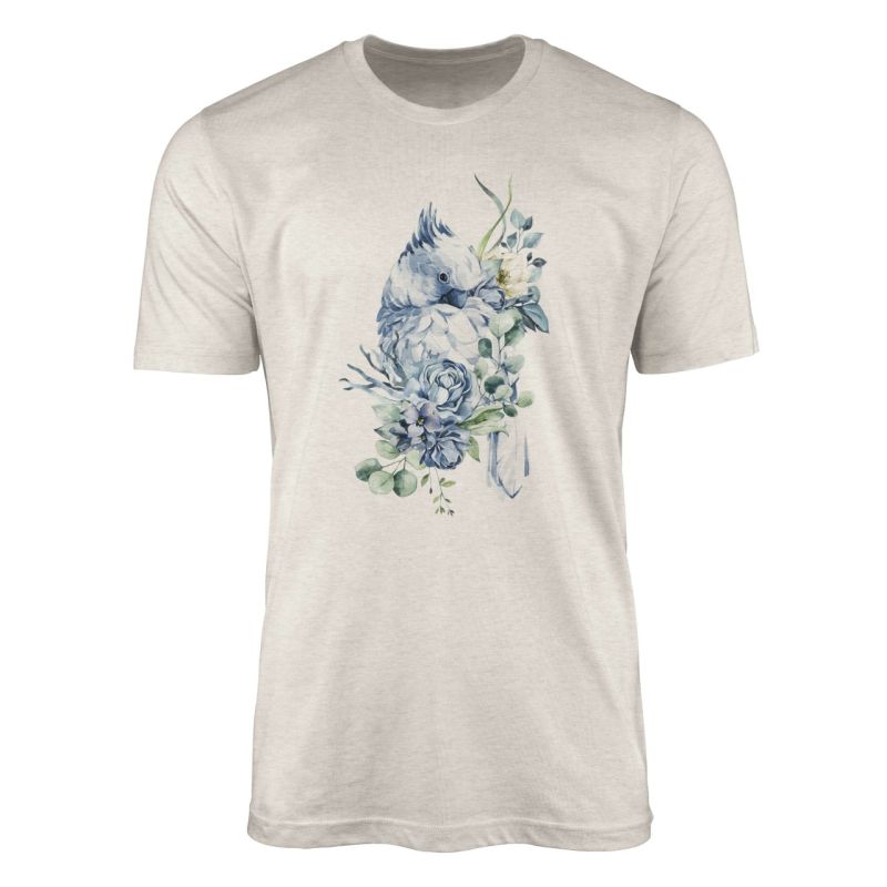 Herren Shirt Organic T-Shirt  Aquarell Motiv Papagei Blumen Bio-Baumwolle Ökomode Nachhaltig Farbe