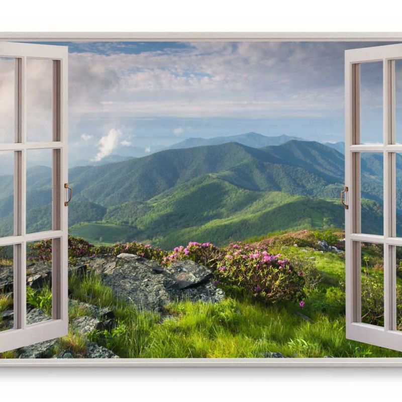 Wandbild 120x80cm Fensterbild Berge Alpen Gebirge Grün Natur Bergblumen