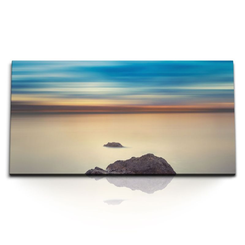 Kunstdruck Bilder 120x60cm Felsen im Meer Horizont Himmel Kunstvoll Abendrot