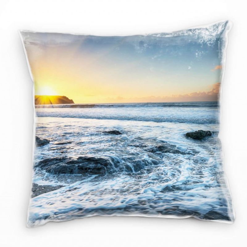 Strand und Meer, Sonnenuntergang, Brandung Deko Kissen 40x40cm für Couch Sofa Lounge Zierkissen