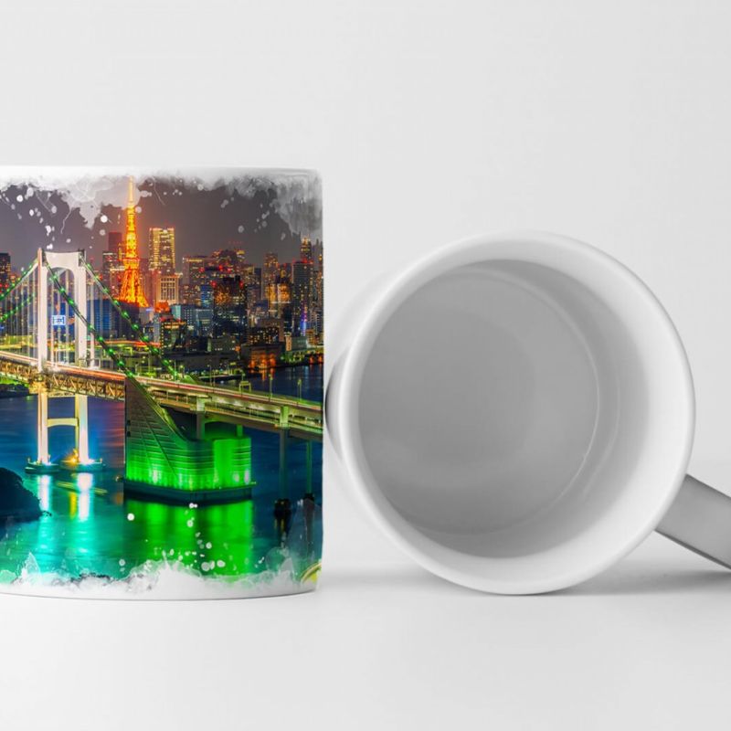 Tasse Geschenk Urbane Fotografie – Tokio Skyline mit Regenbogen Brücke