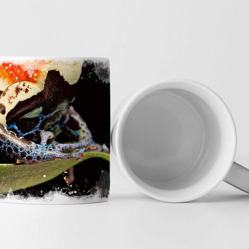 Tasse Geschenk Tierfotografie – Roter Pfeilgiftfrosch auf Blatt