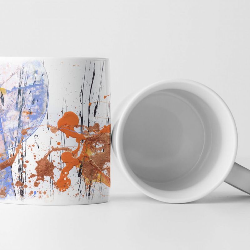 Tasse Geschenk weißer Hintergrund;orange, kornblumenblau, braun Abstraktionen