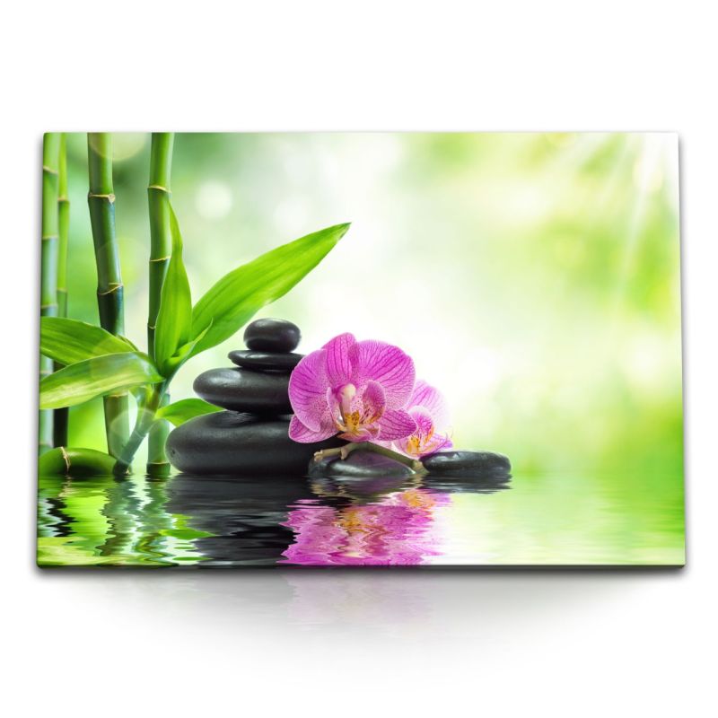 120x80cm Wandbild auf Leinwand Orchidee Bambus Feng Shui Grün Asien Meditation