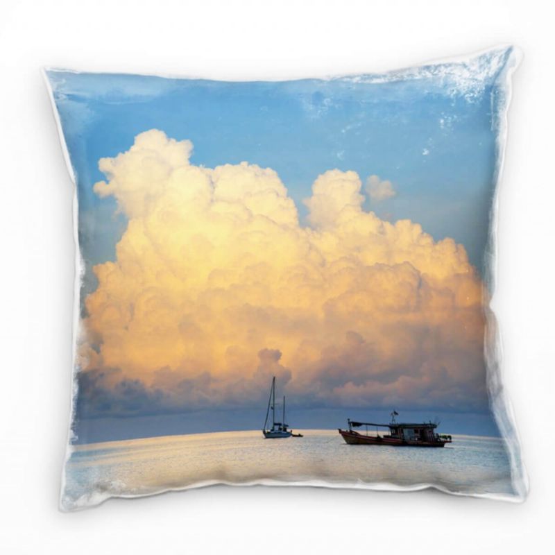 Meer, blau, orange, Wolken, Boote, Thailand Deko Kissen 40x40cm für Couch Sofa Lounge Zierkissen