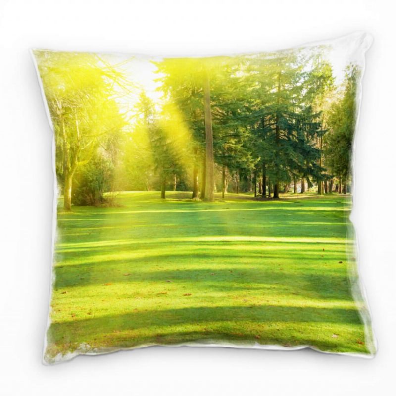 Sommer, grün, gelb, lichtdurchfluteter Wald Deko Kissen 40x40cm für Couch Sofa Lounge Zierkissen