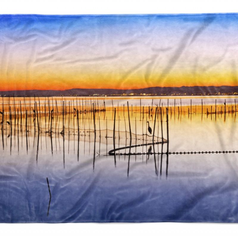 Handtuch Strandhandtuch Saunatuch Kuscheldecke  mit Fotomotiv Abendröte Fischern