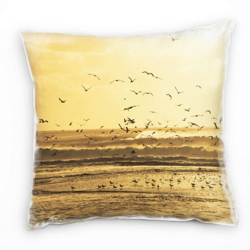 Meer, Sonnenuntergang, Wellen, Vögel, orange Deko Kissen 40x40cm für Couch Sofa Lounge Zierkissen