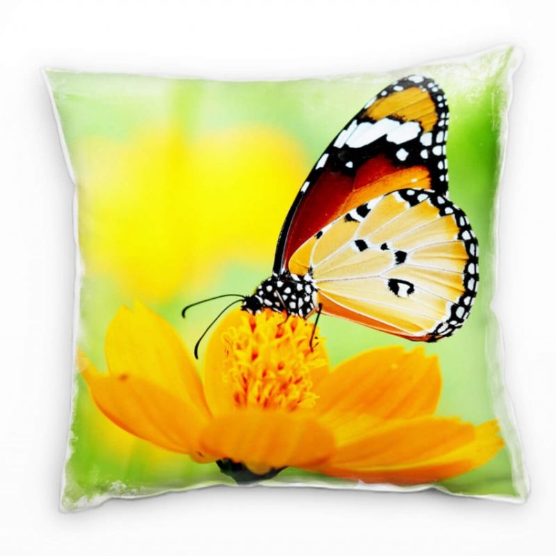 Tiere, Schmetterlinge, Blüte, orange, grün Deko Kissen 40x40cm für Couch Sofa Lounge Zierkissen