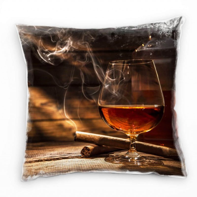 künstlerische Fotografie, Whiskey Glas, Zigarre, braun Deko Kissen 40x40cm für Couch Sofa Lounge Zie