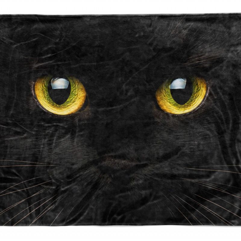 Handtuch Strandhandtuch Saunatuch Kuscheldecke  mit Tiermotiv schwarze Katze Kat