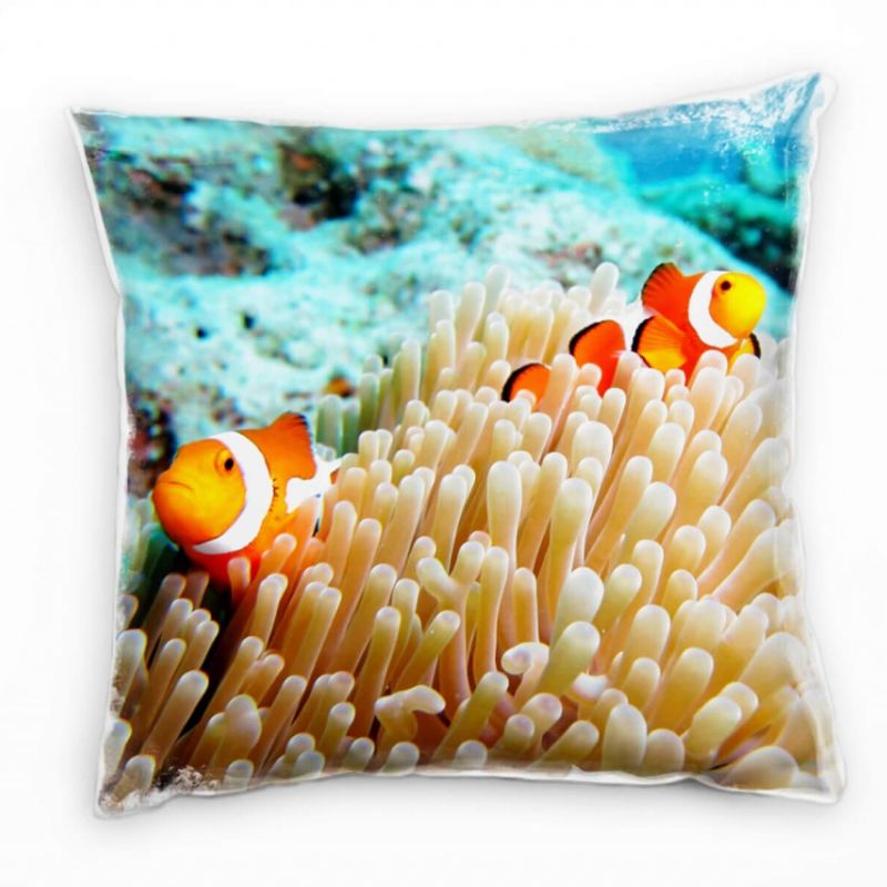 Tiere, Clownfische, Seeanemonen, orange, türkis Deko Kissen 40x40cm für Couch Sofa Lounge Zierkissen