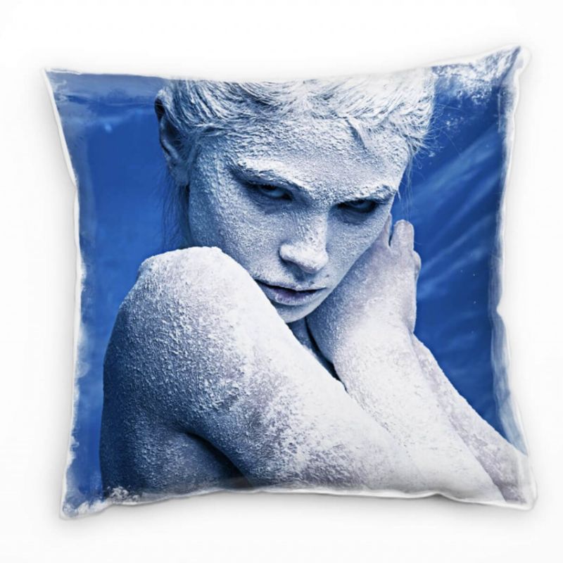 künstlerische Fotografie, weiß, blau, Frauenportrait Deko Kissen 40x40cm für Couch Sofa Lounge Zierk