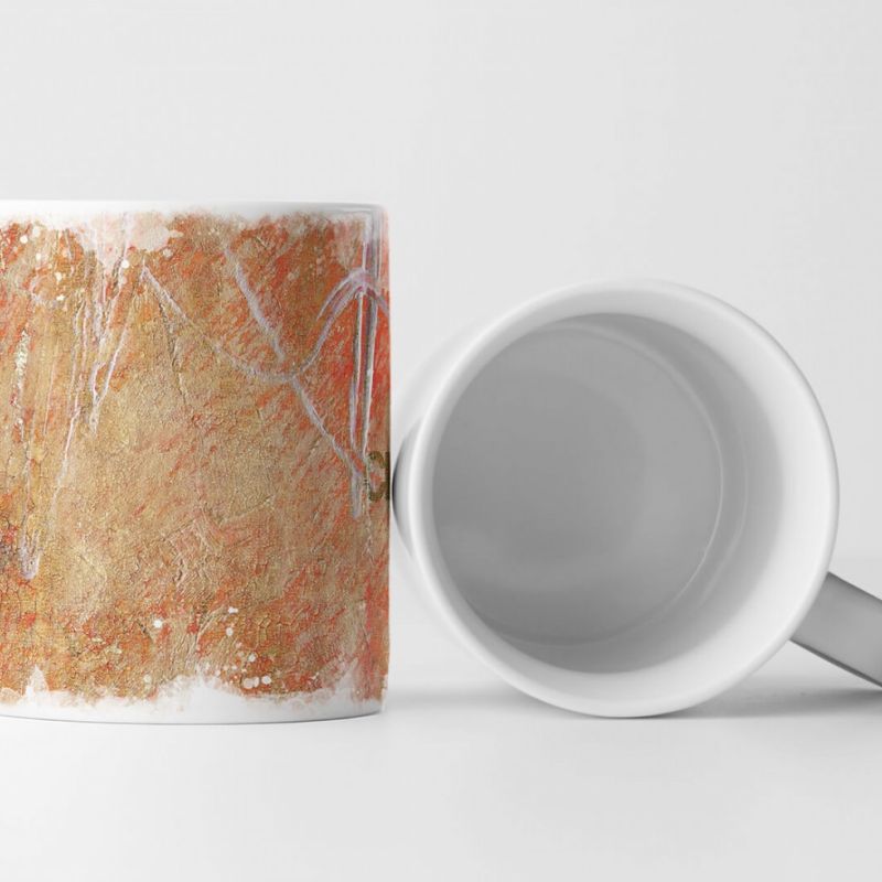 Tasse Geschenk orange, antik-gold , grauen Einkerbungen