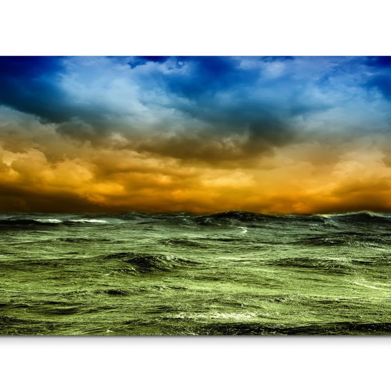 120x80cm Wandbild Meer Wellen Sturm Wolken