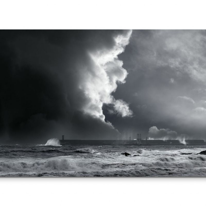 120x80cm Wandbild Portugal Meer Sturm Gewitter Wolken