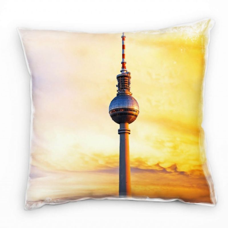 City, orange, Sonnenuntergang, Berliner Fernsehturm Deko Kissen 40x40cm für Couch Sofa Lounge Zierki