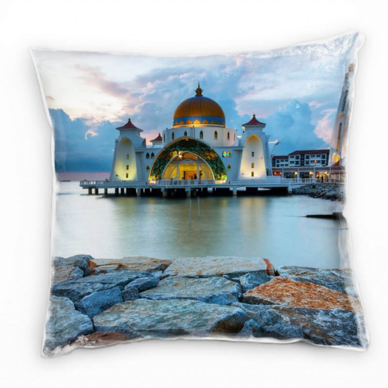 Urban, blau, grau, Moschee, Nacht, Malaysia Deko Kissen 40x40cm für Couch Sofa Lounge Zierkissen