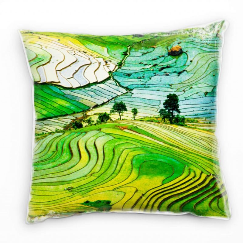 Landschaft, grün, Reisfeld, Vietnam Deko Kissen 40x40cm für Couch Sofa Lounge Zierkissen