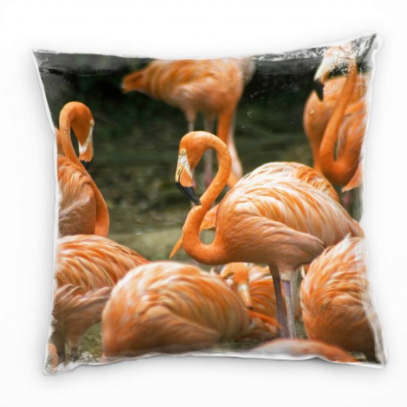 Tiere, orange, Flamingos  Deko Kissen 40x40cm für Couch Sofa Lounge Zierkissen