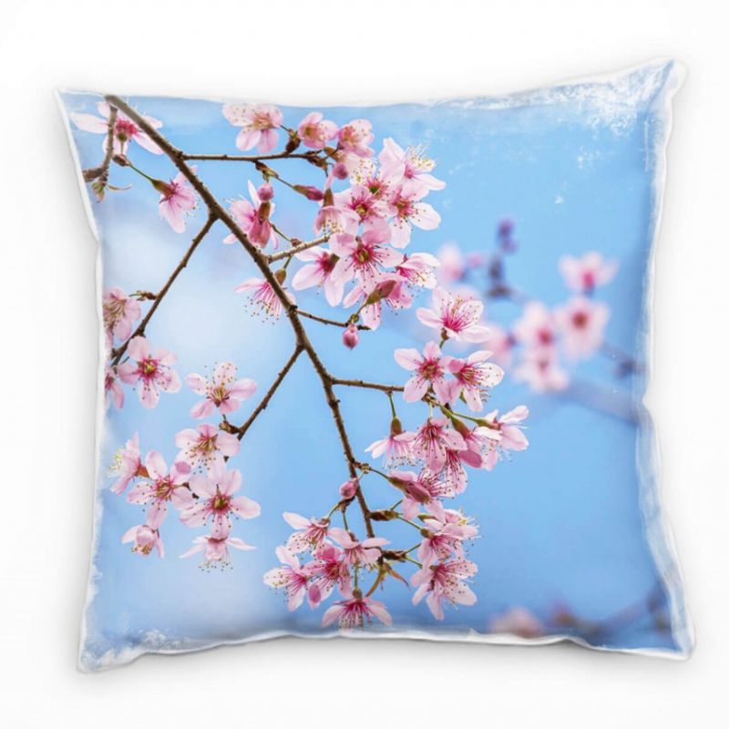 Blumen, Kirschblüten, rosa, blau Deko Kissen 40x40cm für Couch Sofa Lounge Zierkissen