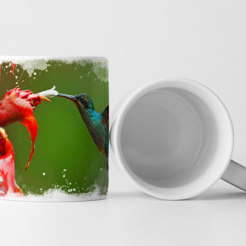 Tasse Geschenk Grüner Kolibri fliegt zur roten Blüte