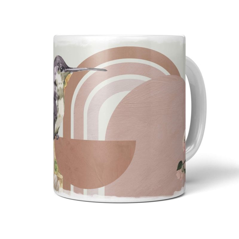 Dekorative Tasse mit schönem Vogel Motiv Bienenelfe Blumen Blüten Vintage Design Pastelltöne