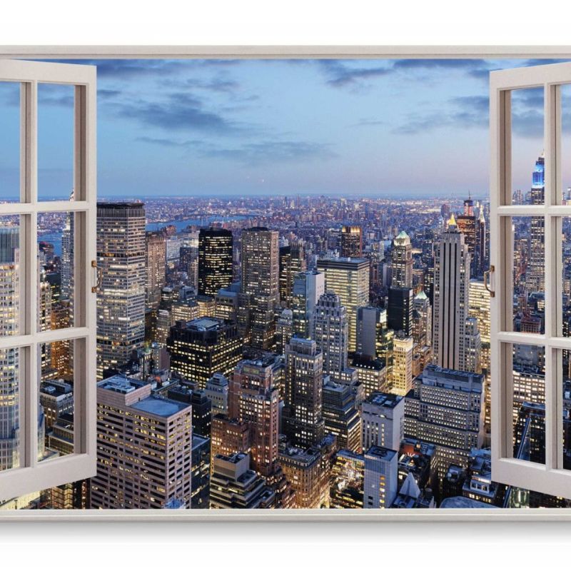 Wandbild 120x80cm Fensterbild New York Hochhäuser Manhattan Stadtlichter