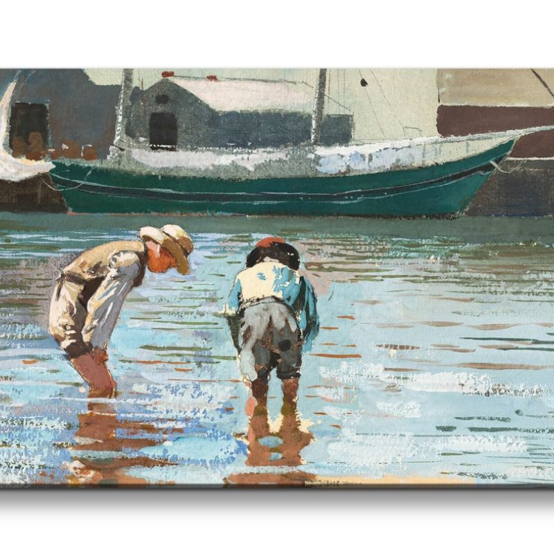 Remaster 120x60cm Winslow Homer weltberühmtes Wandbild Boys Wading Meer Sommer Zeitlos