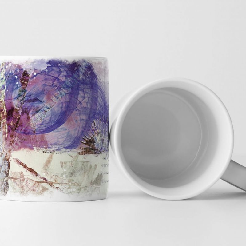 Tasse Geschenk Fossilienähnlicher Abdruck + violett-blaue Kreise