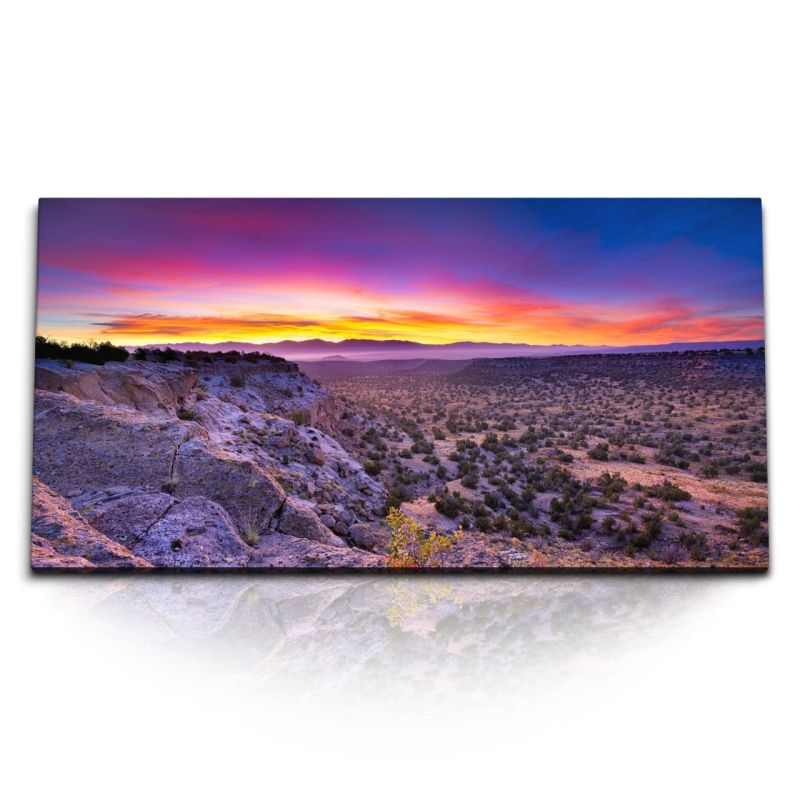 Kunstdruck Bilder 120x60cm Sonnenuntergang mexikanische Landschaft Abendrot Steppe