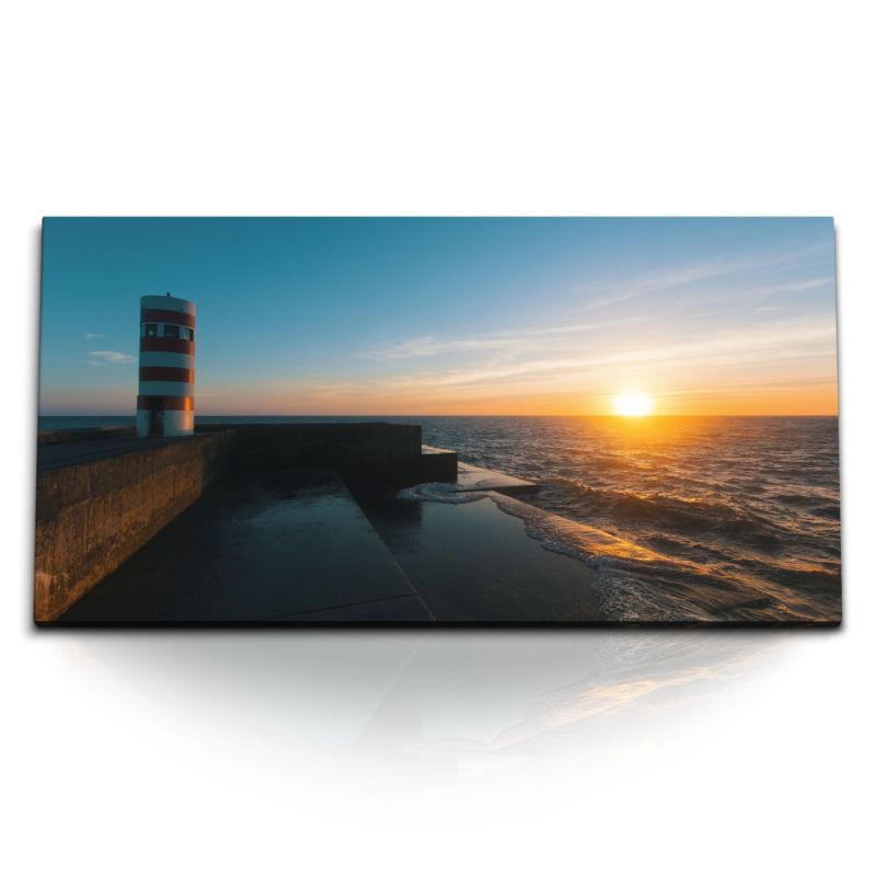 Kunstdruck Bilder 120x60cm Leuchtturm Künste Sonnenuntergang Ozean Abendrot