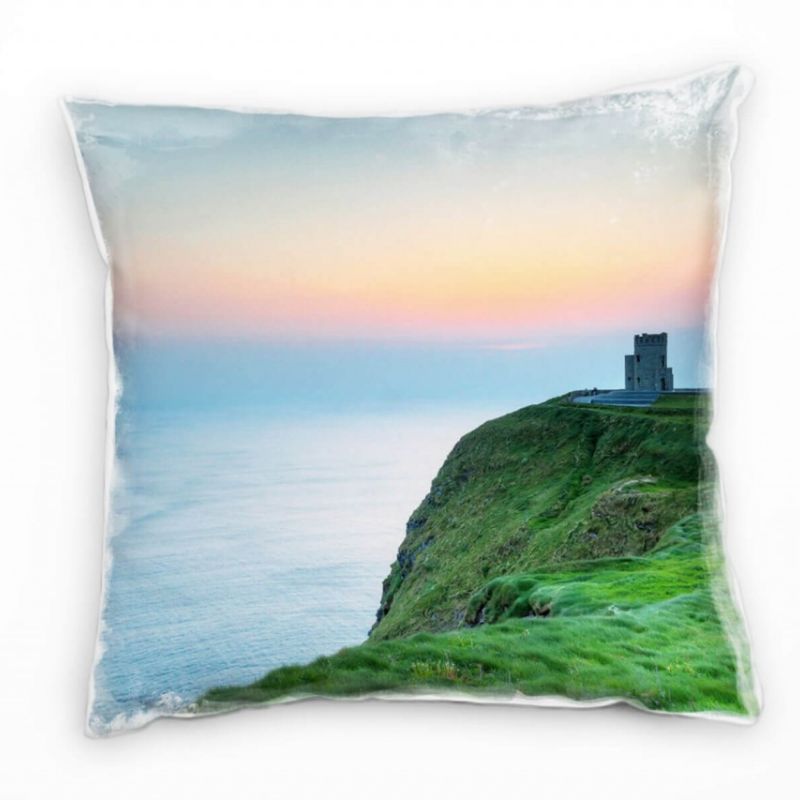 Landschaft, grün, blau, orange, Klippen, Meer, Irland Deko Kissen 40x40cm für Couch Sofa Lounge Zier